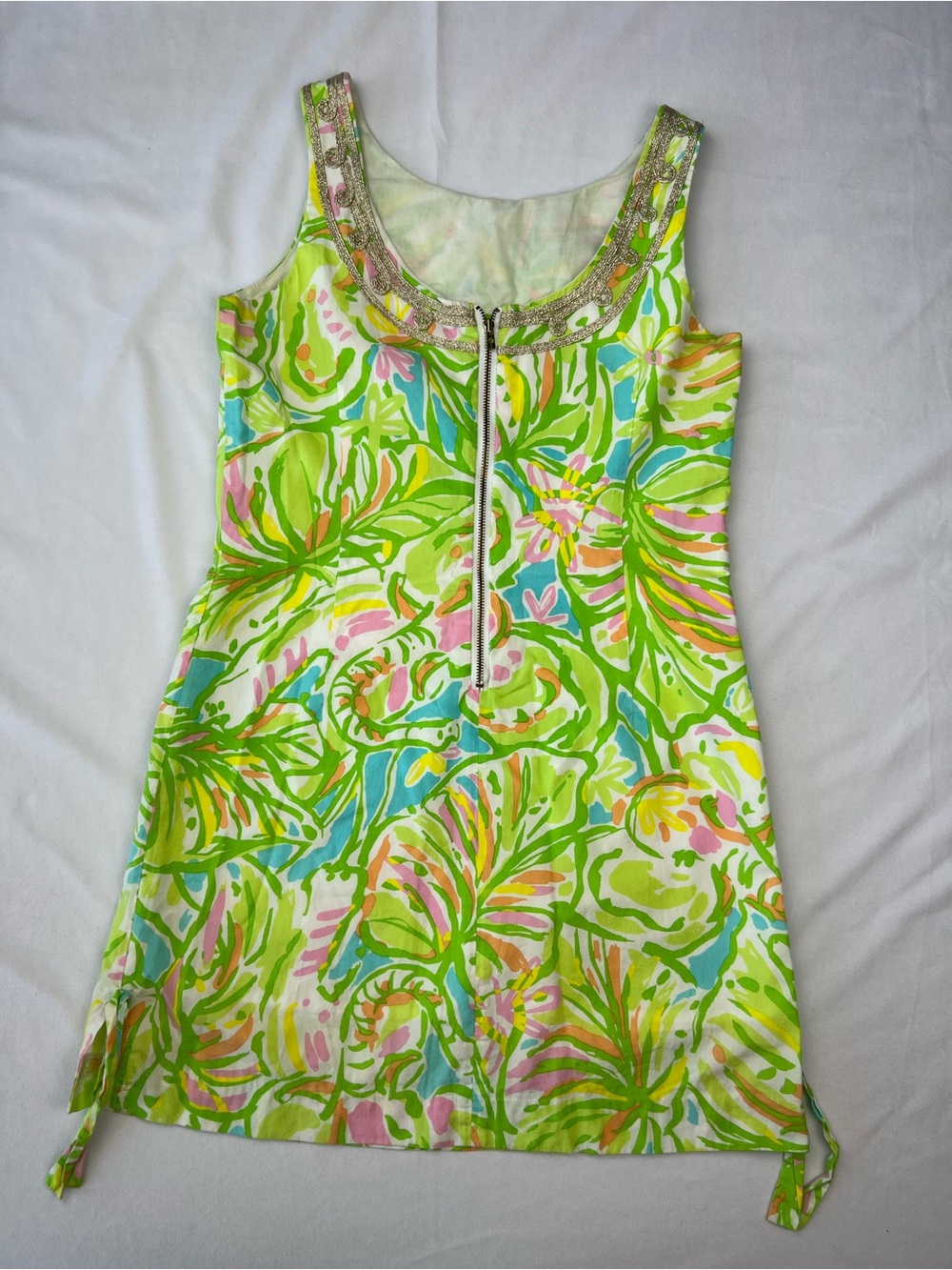 Lilly Pulitzer Girl's Sheath Dress Monstera Print 14 Green Gold Preppy Girly - Picture 9 of 9